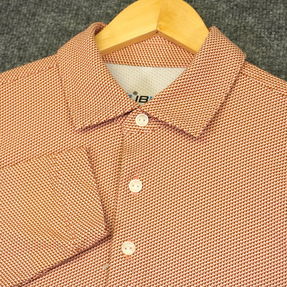 NEW‎ IBKÜL Polo Shirt Mens Medium Orange Geometric Long Sleeve UPF 50+ Sun Top